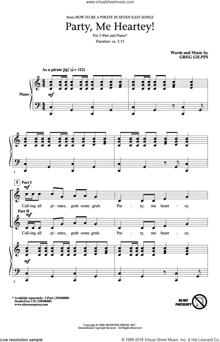 Party, Me Heartey sheet music for choir (2-Part) by Greg Gilpin, intermediate duet