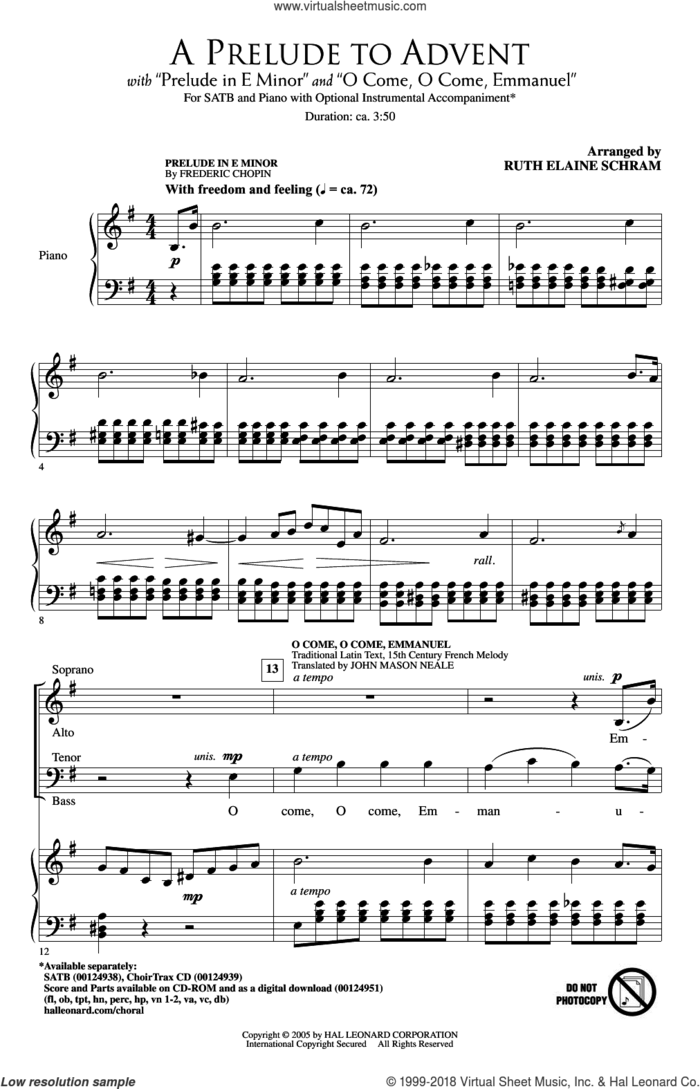 A Prelude To Advent sheet music for choir (SATB: soprano, alto, tenor, bass) by John M. Neale (v. 1,2), Ruth Elaine Schram, Frederic Chopin, Henry S. Coffin (v. 3,4) and Thomas Helmore, intermediate skill level
