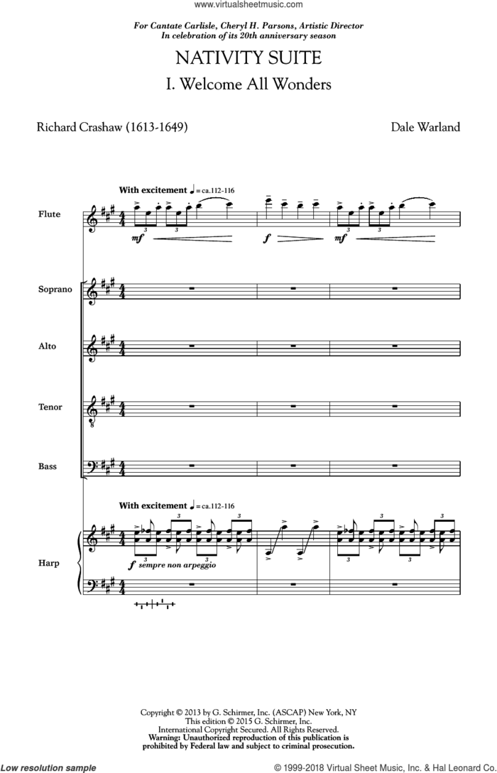 Welcome All Wonders sheet music for choir (SATB: soprano, alto, tenor, bass) by Dale Warland, intermediate skill level