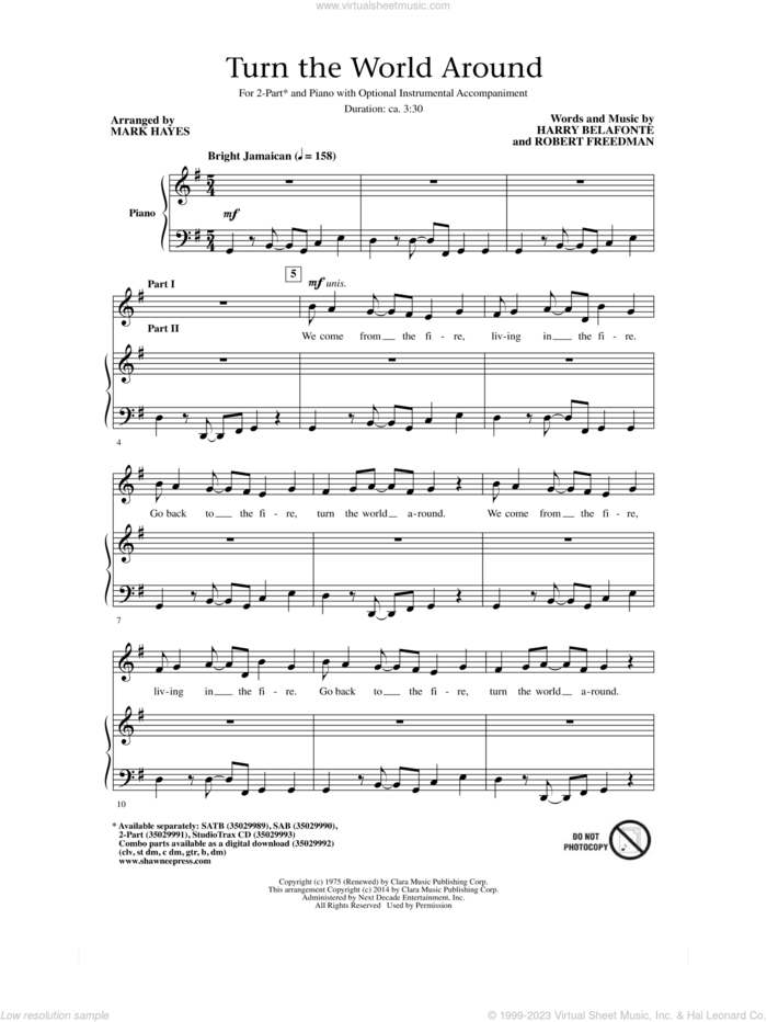Turn The World Around (arr. Mark Hayes) sheet music for choir (2-Part) by Harry Belafonte, Mark Hayes and Robert Freedman, intermediate duet
