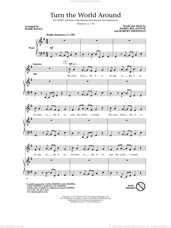 Turn The World Around sheet music for choir (SATB: soprano, alto, tenor, bass) by Harry Belafonte, Mark Hayes and Robert Freedman, intermediate skill level