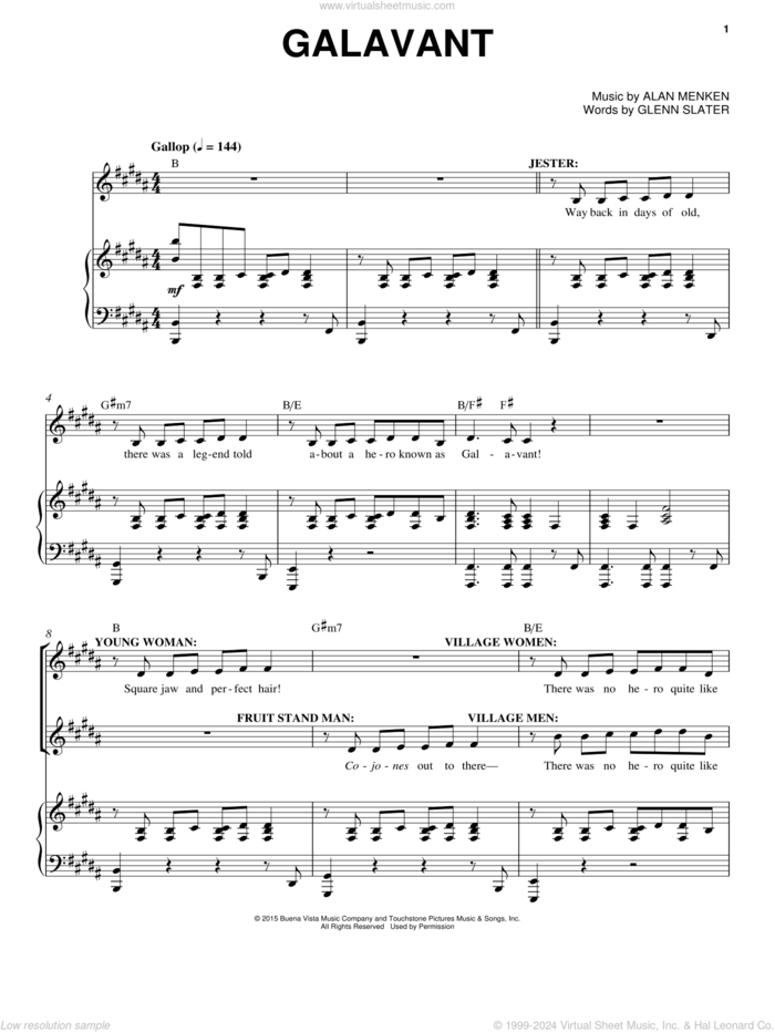 Galavant sheet music for voice and piano by Alan Menken and Glenn Slater, intermediate skill level