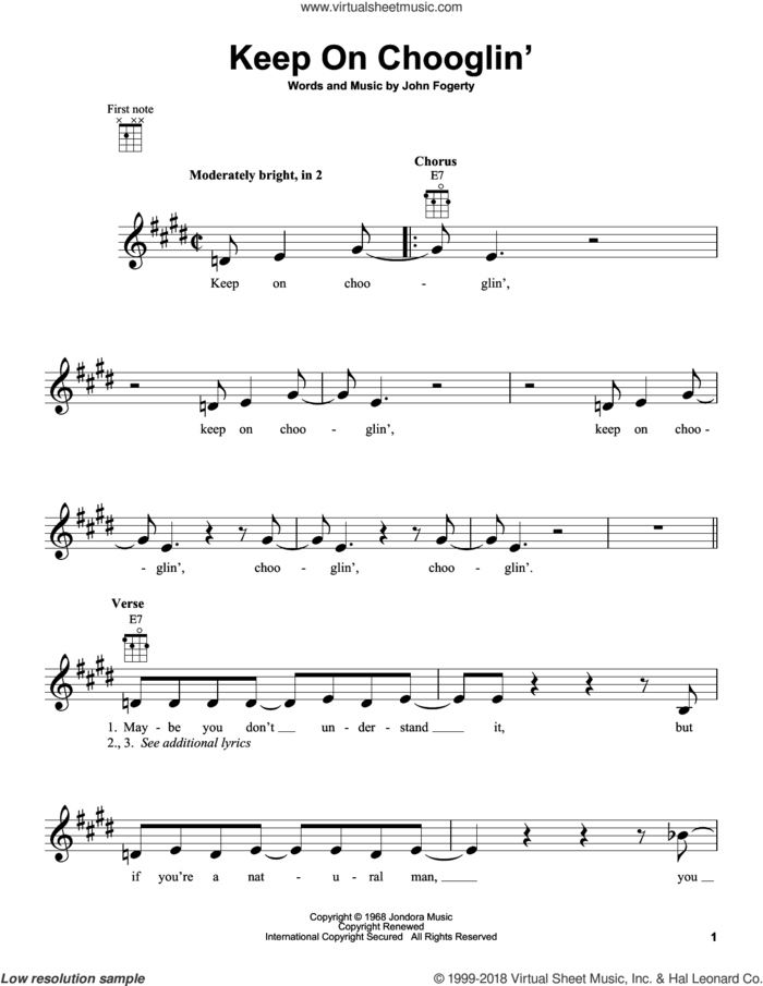 Keep On Chooglin' sheet music for ukulele by Creedence Clearwater Revival and John Fogerty, intermediate skill level
