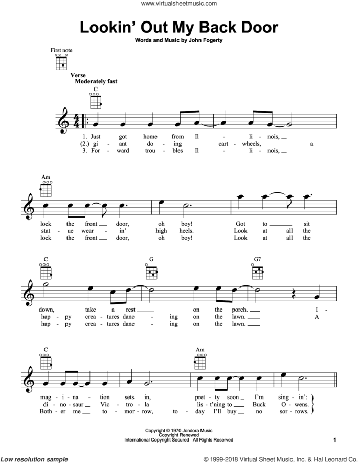 Lookin' Out My Back Door sheet music for ukulele by Creedence Clearwater Revival and John Fogerty, intermediate skill level