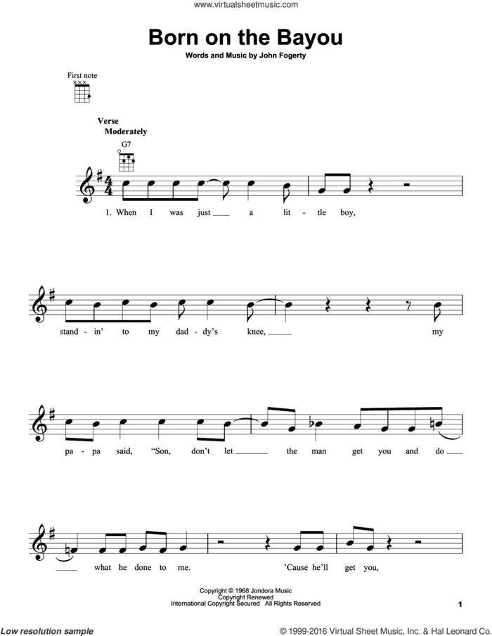 Born On The Bayou sheet music for ukulele by Creedence Clearwater Revival and John Fogerty, intermediate skill level