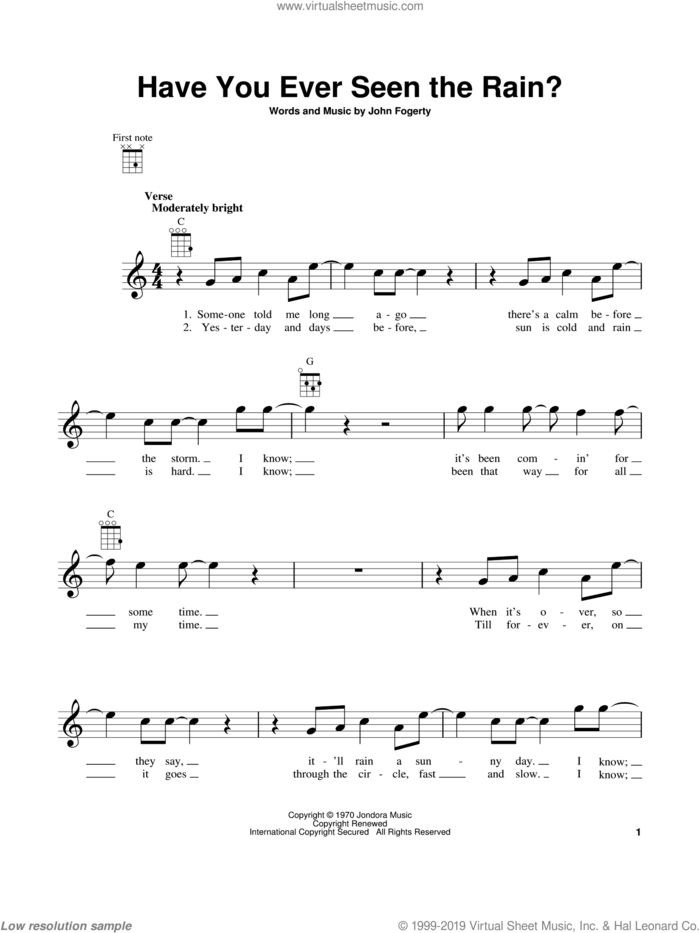 Have You Ever Seen The Rain? sheet music for ukulele by Creedence Clearwater Revival and John Fogerty, intermediate skill level