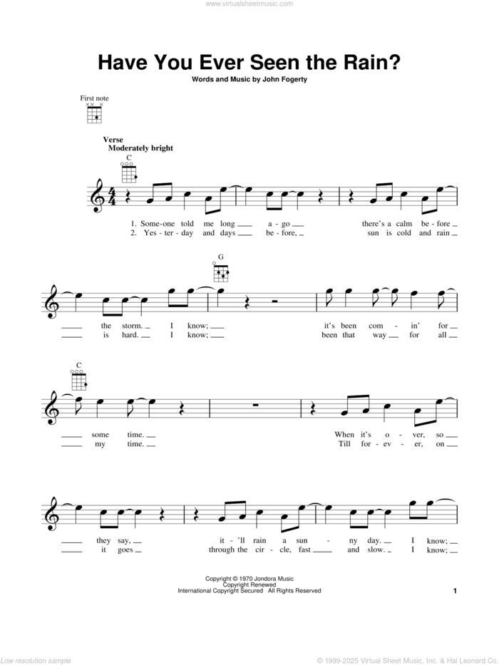 Have You Ever Seen The Rain? sheet music for ukulele by Creedence Clearwater Revival and John Fogerty, intermediate skill level