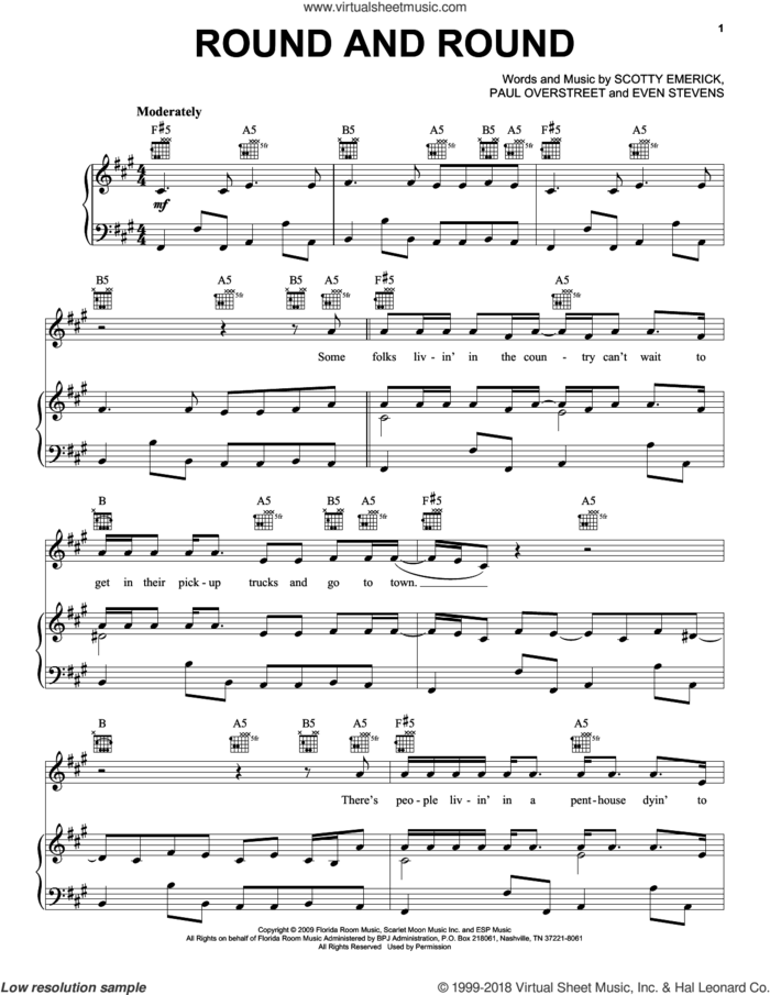 Round And Round sheet music for voice, piano or guitar by Kenny Chesney, Even Stevens, Paul Overstreet and Scotty Emerick, intermediate skill level