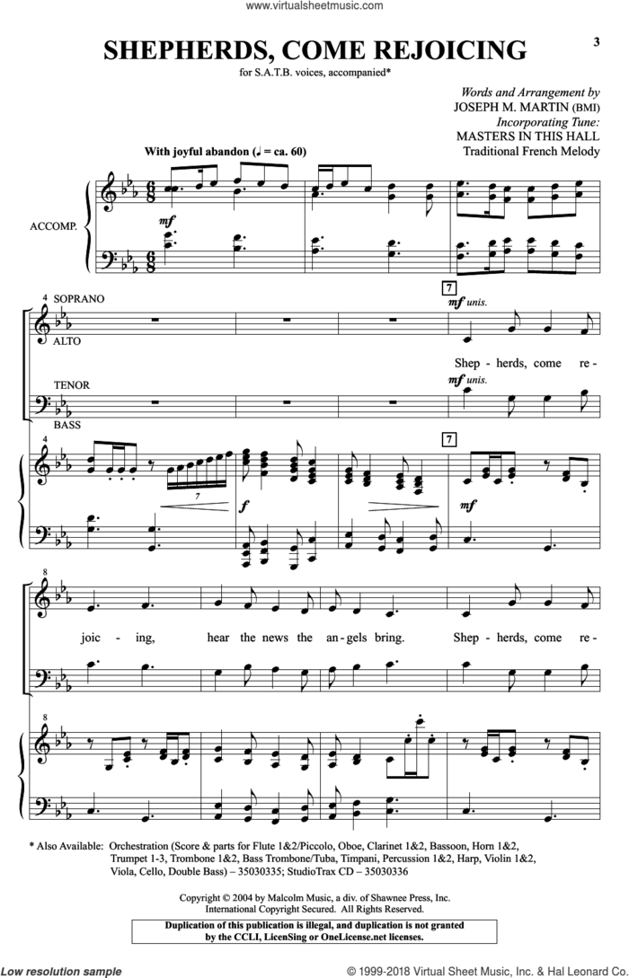 Shepherds, Come Rejoicing sheet music for choir (SATB: soprano, alto, tenor, bass) by Joseph M. Martin, intermediate skill level