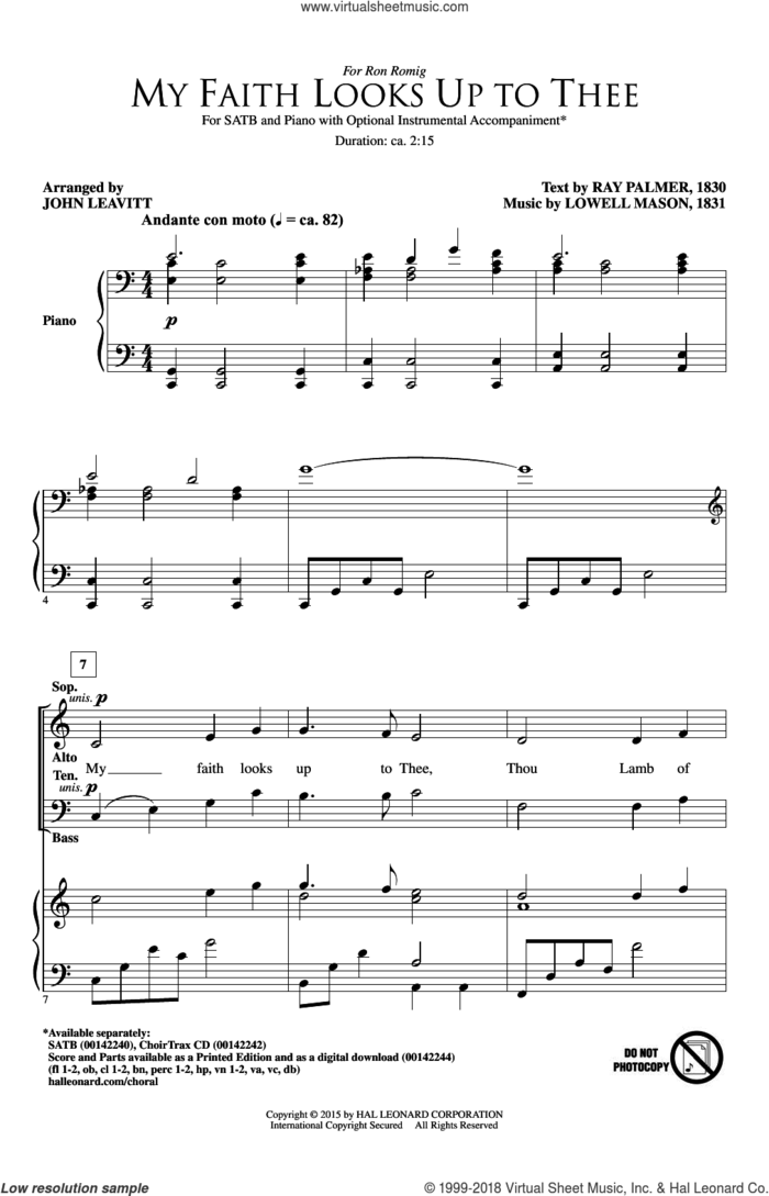 My Faith Looks Up To Thee sheet music for choir (SATB: soprano, alto, tenor, bass) by Lowell Mason, John Leavitt and Ray Palmer, intermediate skill level