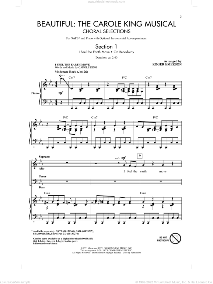 Beautiful: The Carole King Musical (Choral Selections) (arr. Roger Emerson) sheet music for choir (SATB: soprano, alto, tenor, bass) by Carole King and Roger Emerson, intermediate skill level