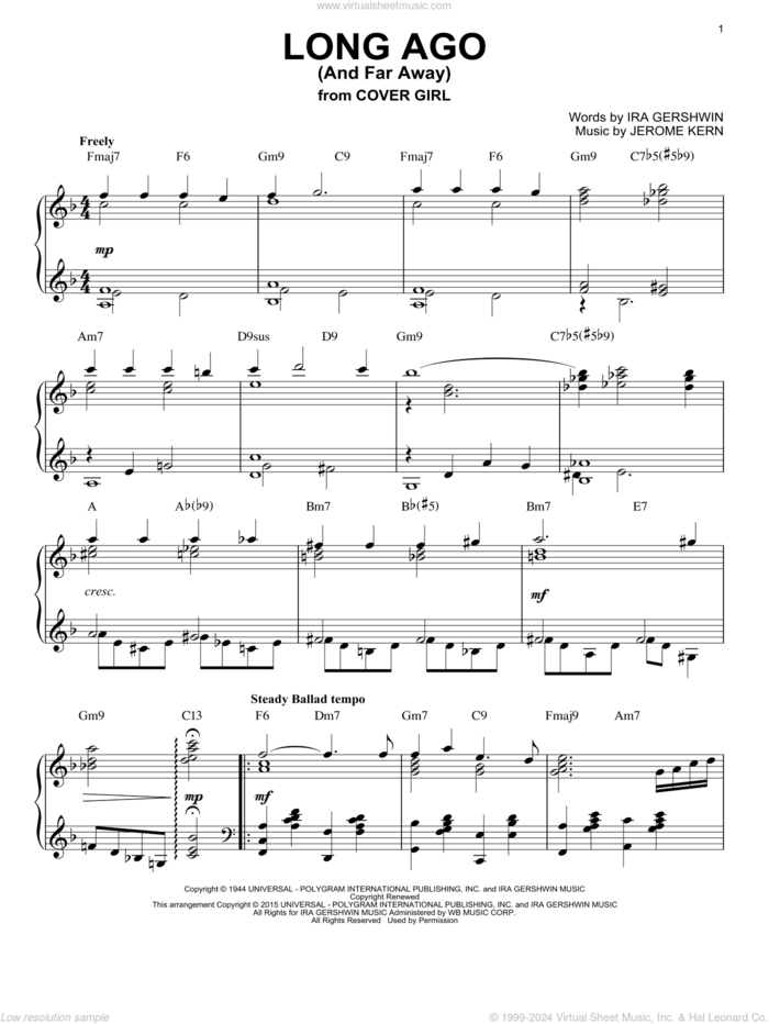 Long Ago (And Far Away) [Jazz version] (arr. Brent Edstrom) sheet music for piano solo by Jerome Kern and Ira Gershwin, intermediate skill level