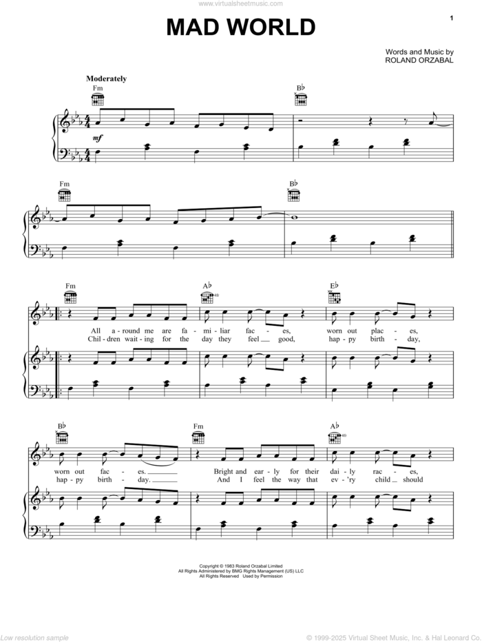 Mad world - Gary Jules Sheet music for Piano, Cello (Solo)