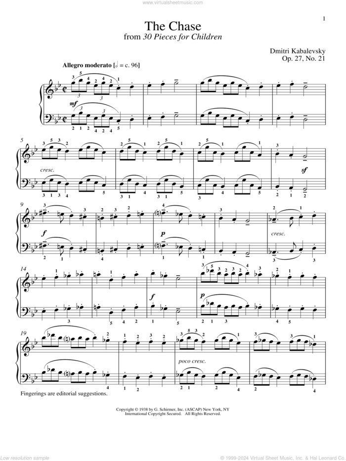 The Chase sheet music for piano solo by Dmitri Kabalevsky, Richard Walters, Jeffrey Biegel and Margaret Otwell, classical score, intermediate skill level