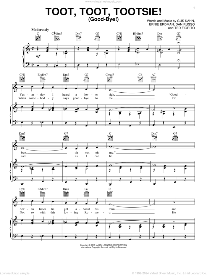 Toot, Toot, Tootsie! (Good-bye!) sheet music for voice, piano or guitar by Gus Kahn, Dan Russo, Ernie Erdman and Ted Fiorito, intermediate skill level