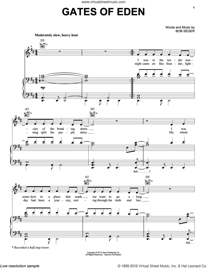 Gates Of Eden sheet music for voice, piano or guitar by Bob Seger, intermediate skill level