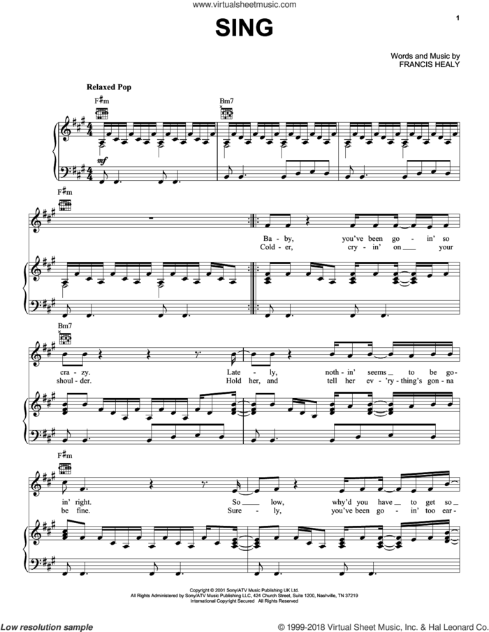 Sing sheet music for voice, piano or guitar by Merle Travis and Francis Healy, intermediate skill level