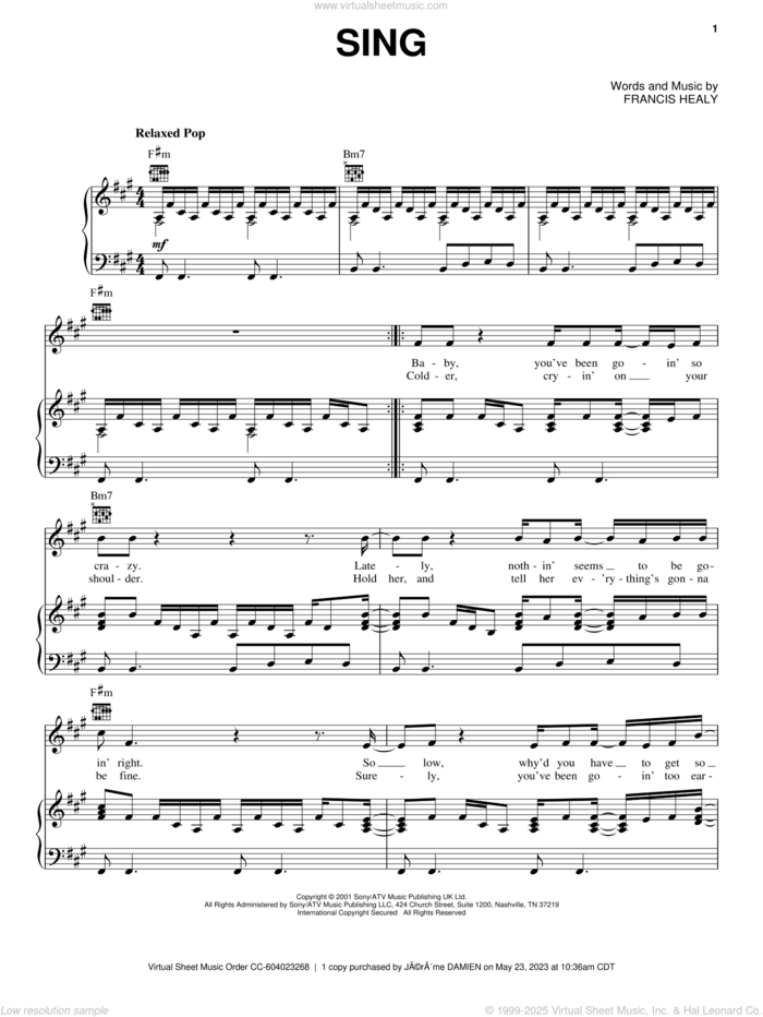 Sing sheet music for voice, piano or guitar by Merle Travis and Francis Healy, intermediate skill level