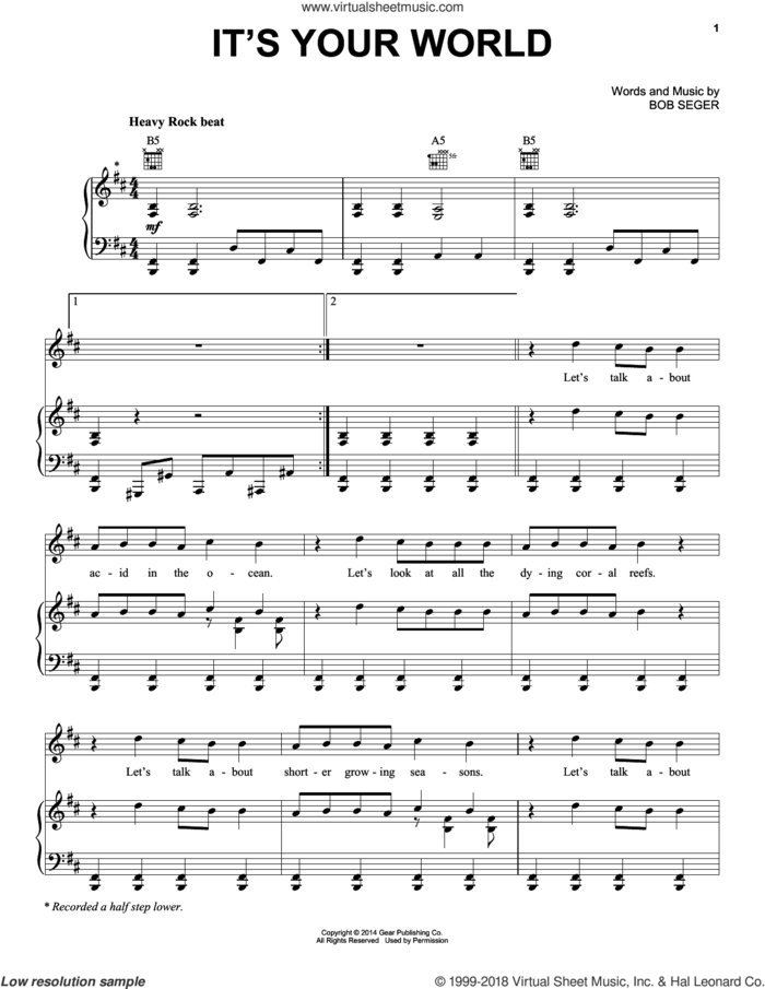 It's Your World sheet music for voice, piano or guitar by Bob Seger, intermediate skill level