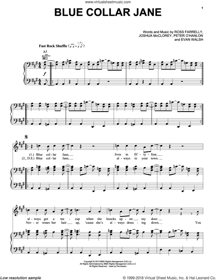 Blue Collar Jane sheet music for voice, piano or guitar by The Strypes, Evan Walsh, Joshua McClorey and Ross Farrelly, intermediate skill level