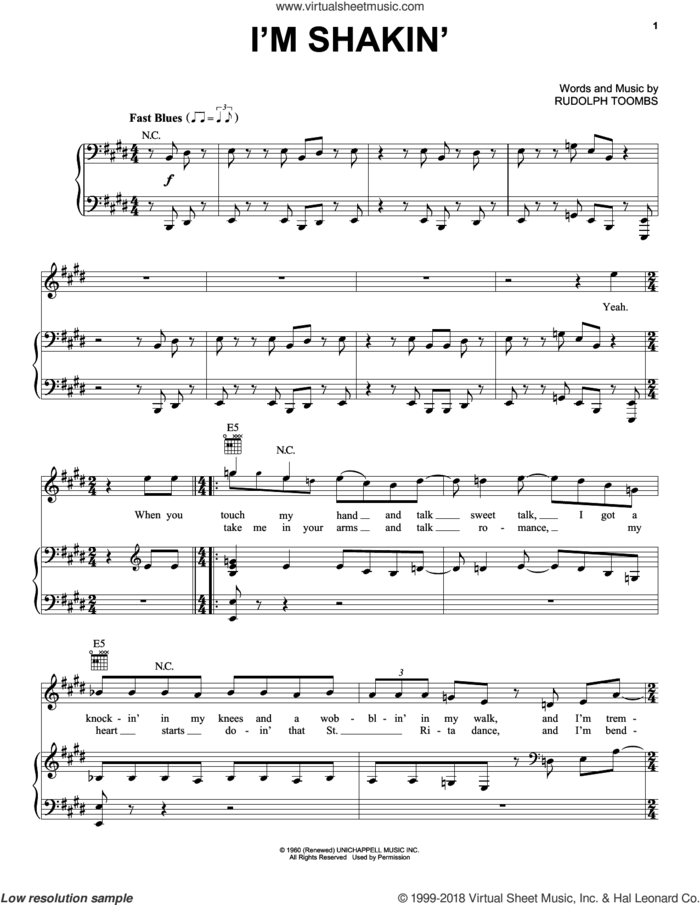 I'm Shakin' sheet music for voice, piano or guitar by Jack White and Rudolph Toombs, intermediate skill level