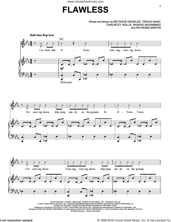 Flawless sheet music for voice, piano or guitar by Beyonce, Beyonce Knowles, Chauncey Hollis, Rashad Muhammad, Raymond Martin and Terius Nash, intermediate skill level