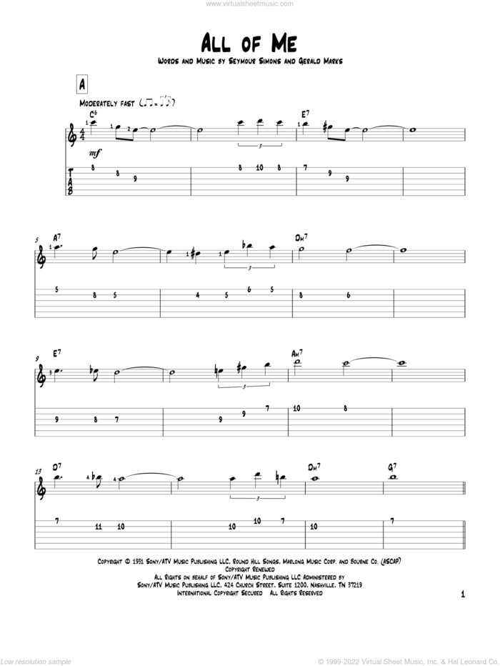 All Of Me sheet music for guitar solo by Gerald Marks and Seymour Simons, intermediate skill level