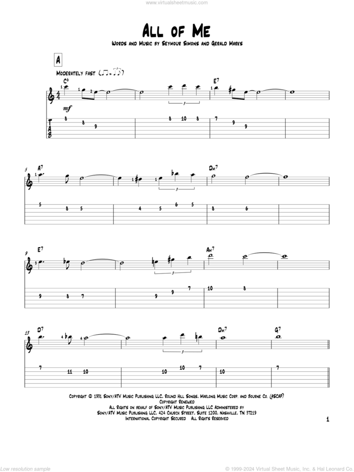 All Of Me sheet music for guitar solo by Gerald Marks and Seymour Simons, intermediate skill level