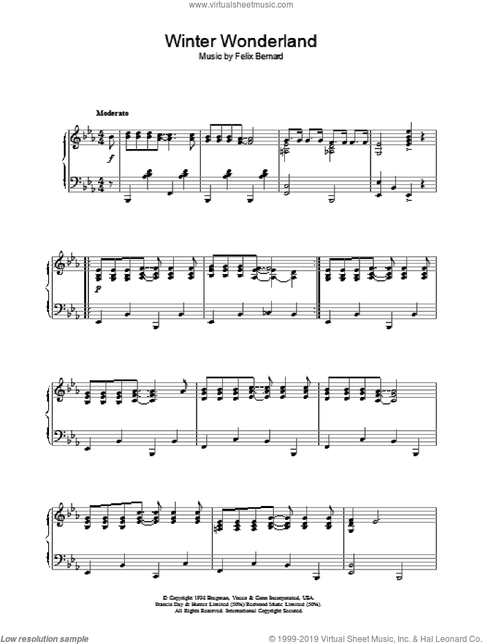 Winter Wonderland sheet music for piano solo by Johnny Mathis, Felix Bernard and Richard Smith, intermediate skill level
