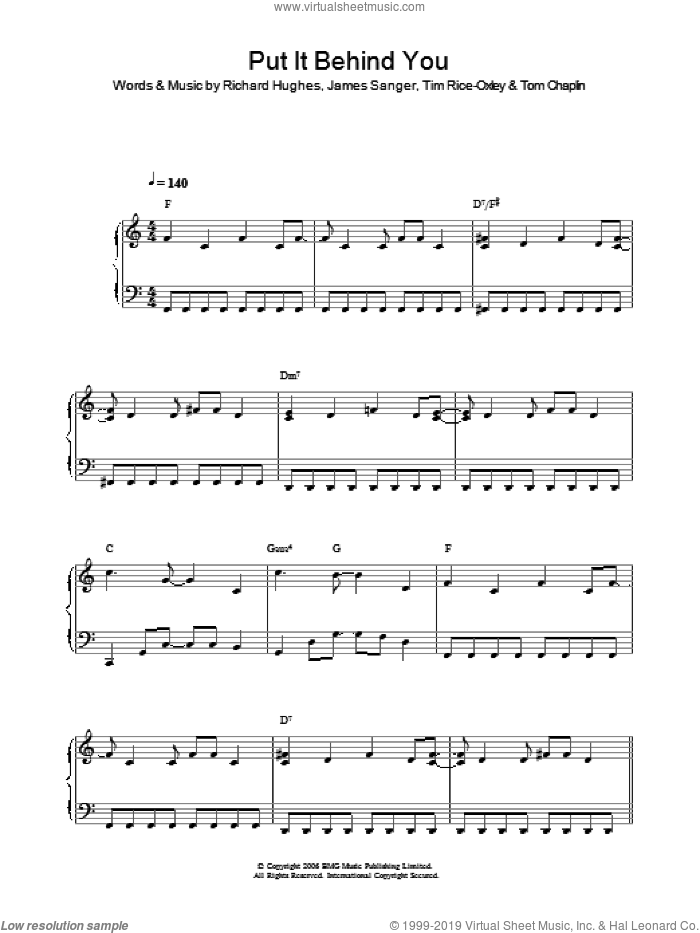 Put It Behind You sheet music for voice, piano or guitar by Tim Rice-Oxley, James Sanger, Richard Hughes and Tom Chaplin, intermediate skill level