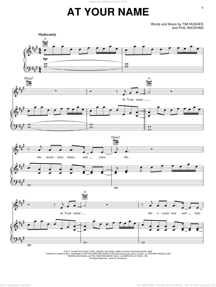 At Your Name sheet music for voice, piano or guitar by Phil Wickham and Tim Hughes, intermediate skill level