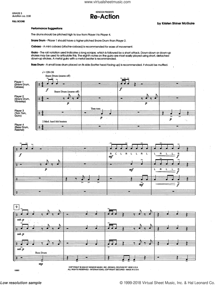 Re-Action (COMPLETE) sheet music for percussions by Kristen Shiner-McGuire, intermediate skill level