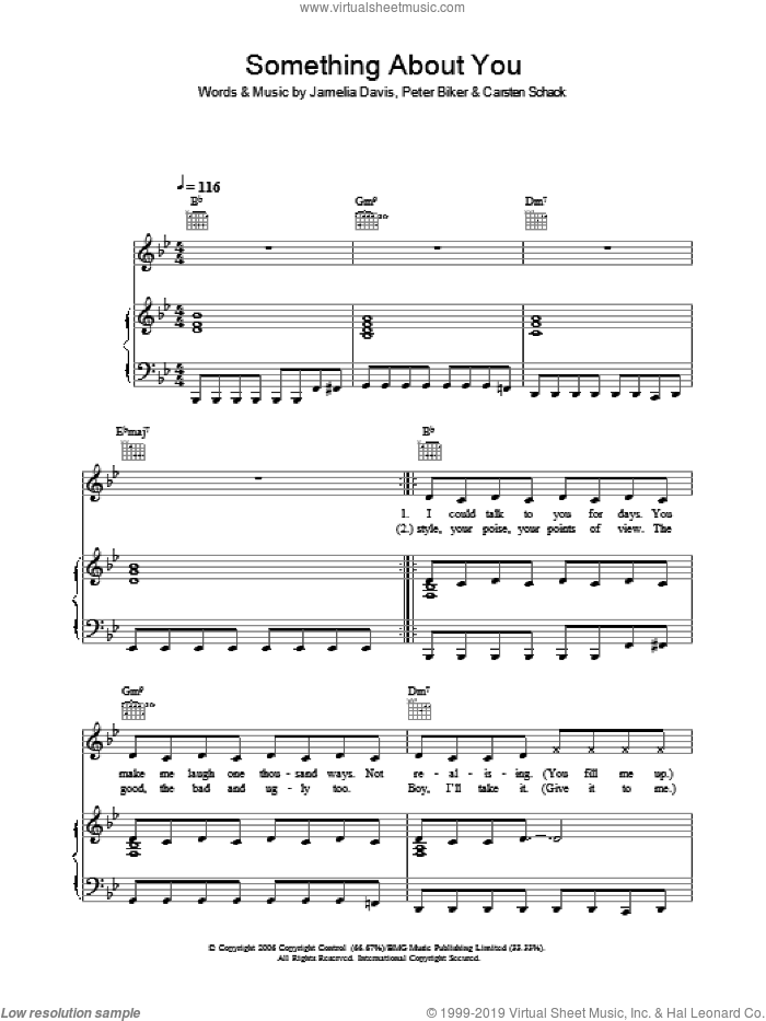 Something About You sheet music for voice, piano or guitar by Jamelia, Carsten Schack, Jamelia Davis and Peter Biker, intermediate skill level