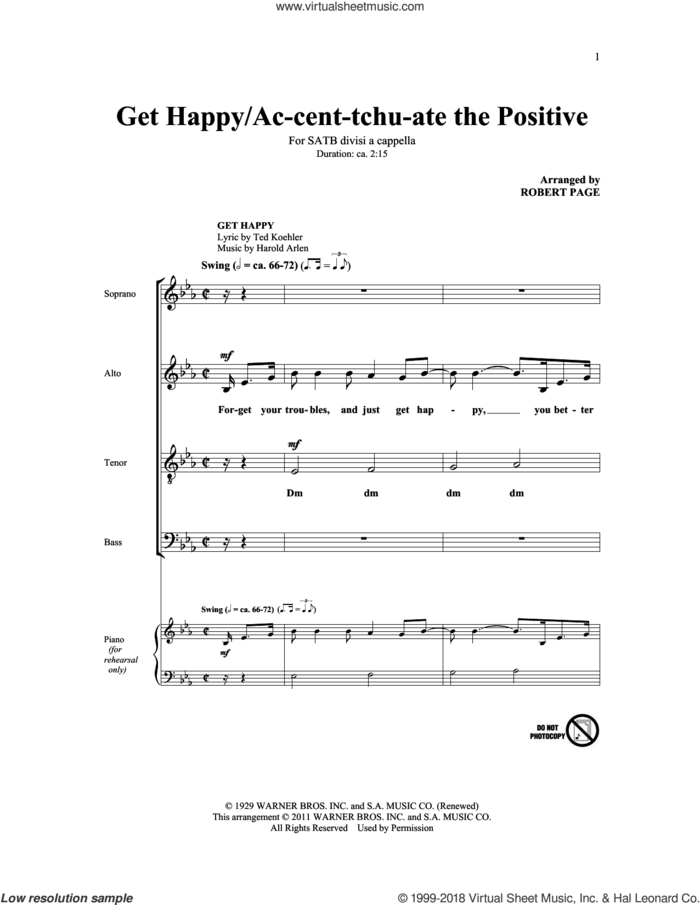 Ac-cent-tchu-ate The Positive sheet music for choir (SATB: soprano, alto, tenor, bass) by Johnny Mercer, Harold Arlen, Jerry Rubino and Robert Page, intermediate skill level