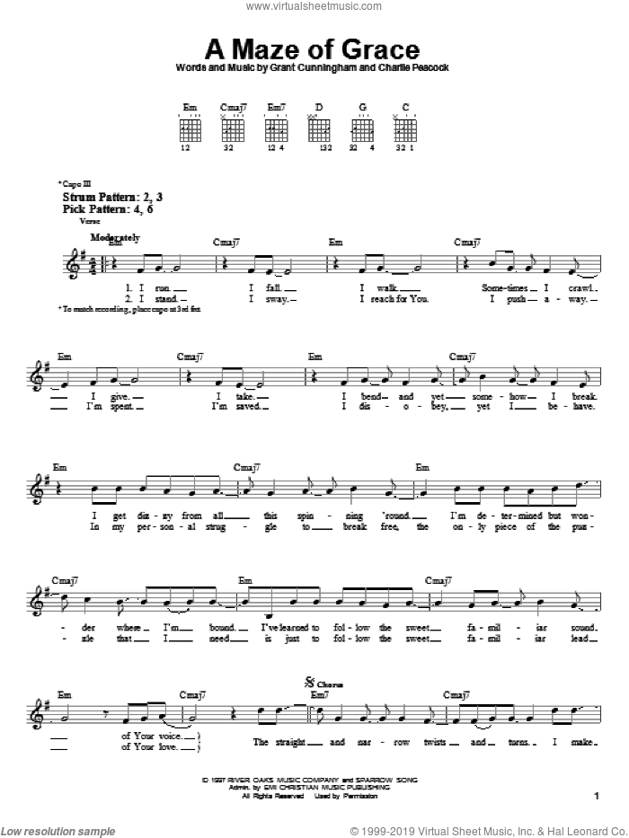 A Maze Of Grace sheet music for guitar solo (chords) by Avalon, Charlie Peacock and Grant Cunningham, easy guitar (chords)