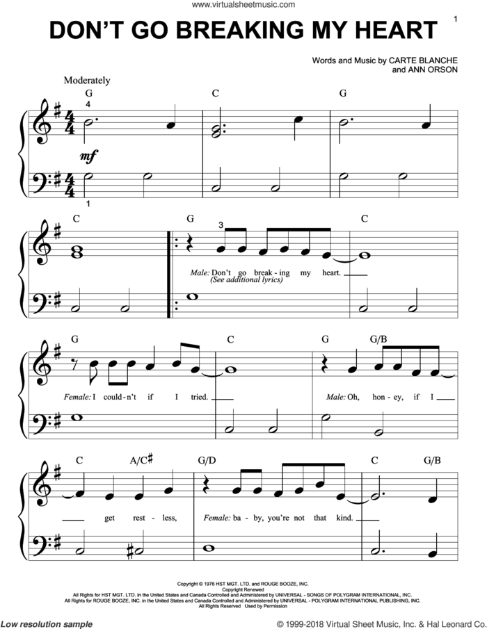 John Don T Go Breaking My Heart Sheet Music For Piano Solo Big Note Book
