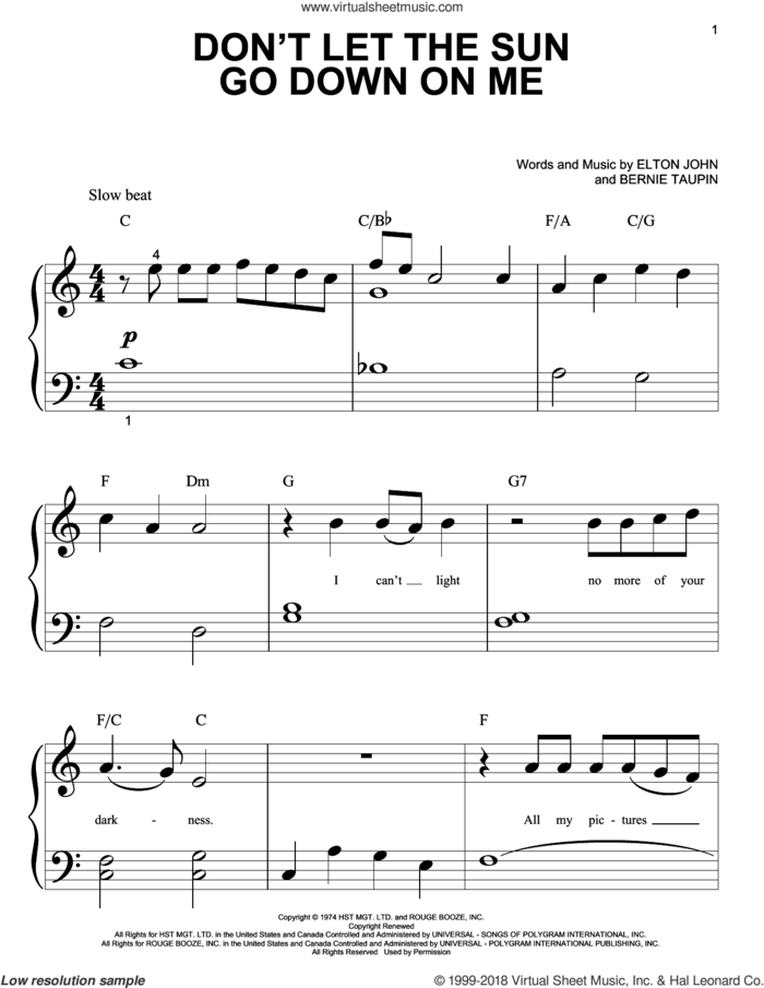 Don't Let The Sun Go Down On Me sheet music for piano solo (big note book) by Elton John, David Archuleta, Elton John & George Michael and Bernie Taupin, easy piano (big note book)