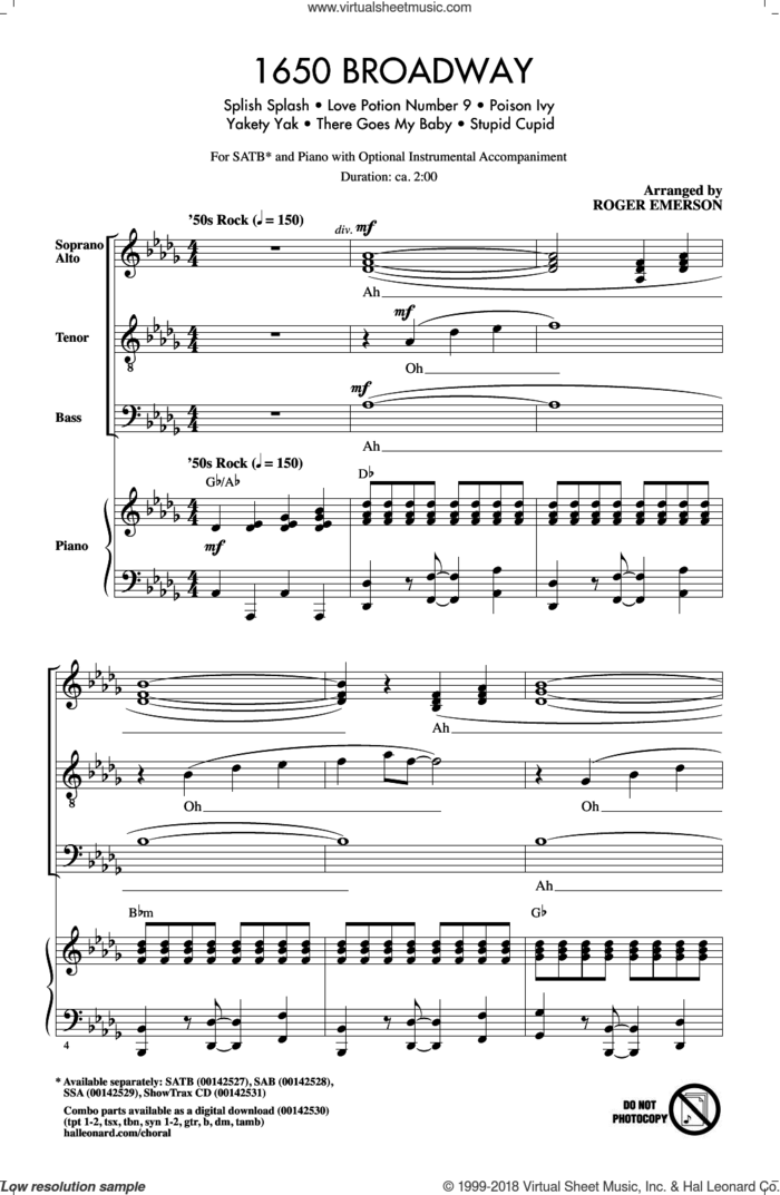 1650 Broadway (Medley) sheet music for choir (SATB: soprano, alto, tenor, bass) by Roger Emerson, Jerry Leiber, Mike Stoller and The Searchers, intermediate skill level