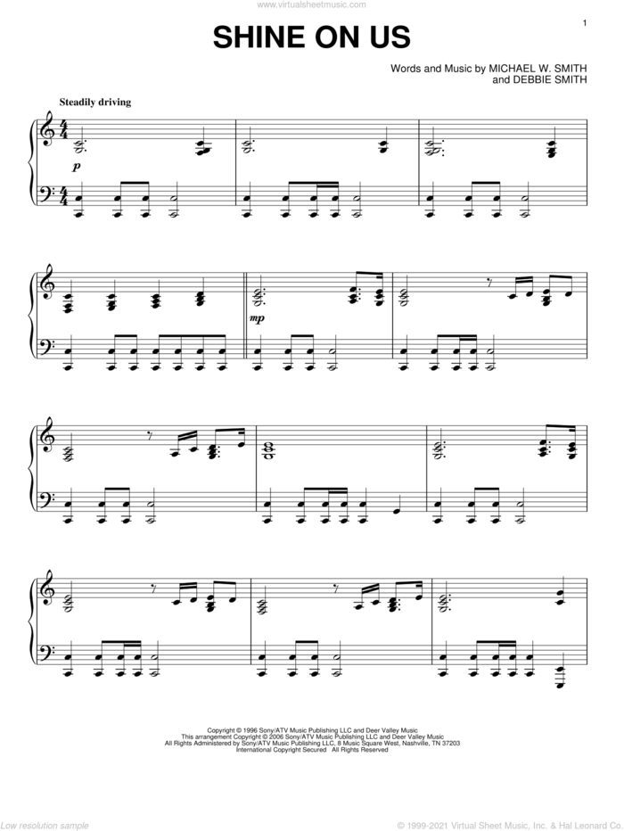 Shine On Us sheet music for piano solo by Phillips, Craig & Dean, Debbie Smith and Michael W. Smith, intermediate skill level