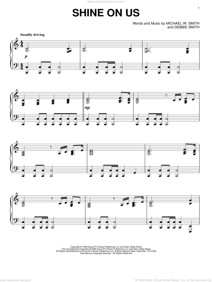 Shine On Us sheet music for piano solo by Phillips, Craig & Dean, Debbie Smith and Michael W. Smith, intermediate skill level