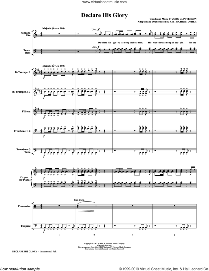 Declare His Glory (COMPLETE) sheet music for orchestra/band (Brass) by Keith Christopher and John W. Peterson, intermediate skill level