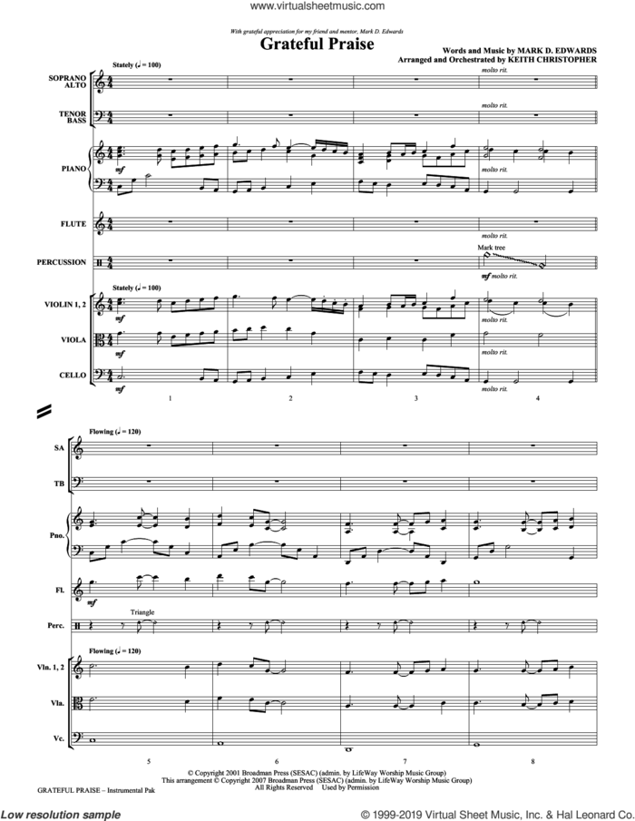 Grateful Praise (COMPLETE) sheet music for orchestra/band (chamber ensemble) by Mark Hayes, Keith Christopher, Mark D. Edwards and Mark Edwards, intermediate skill level