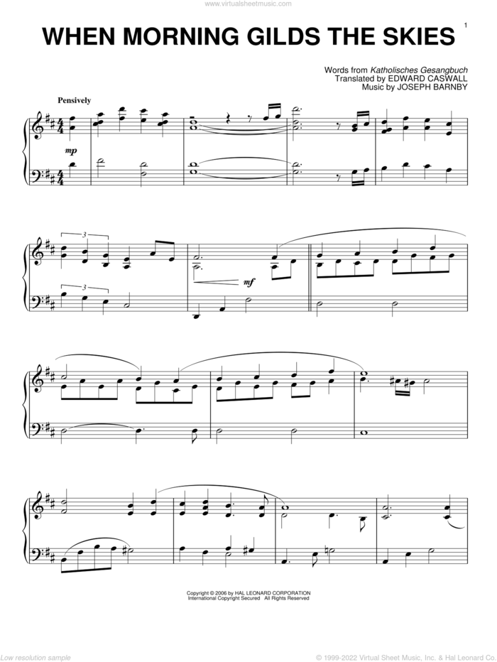 When Morning Gilds The Skies sheet music for piano solo by Joseph Barnby, Edward Caswall and Katholisches Gesangbuch, intermediate skill level