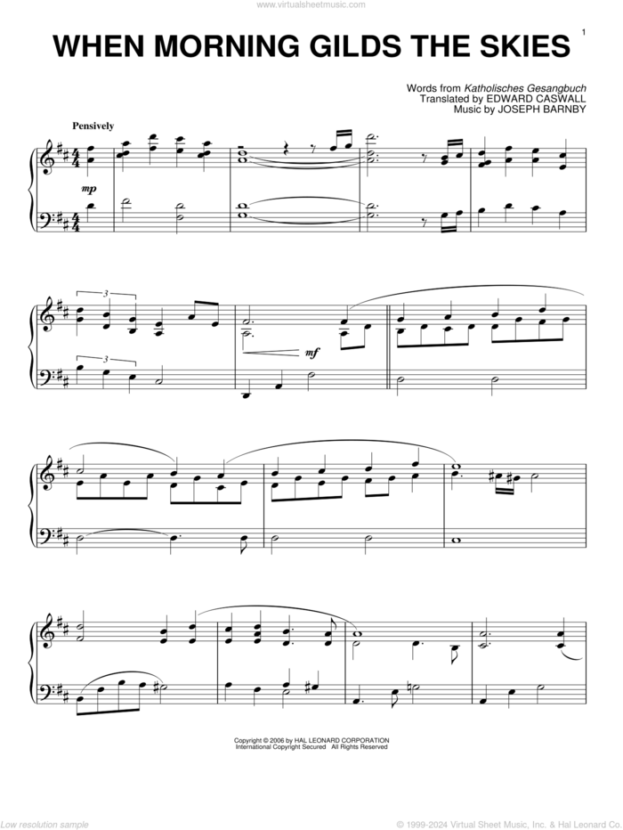 When Morning Gilds The Skies sheet music for piano solo by Joseph Barnby, Edward Caswall and Katholisches Gesangbuch, intermediate skill level