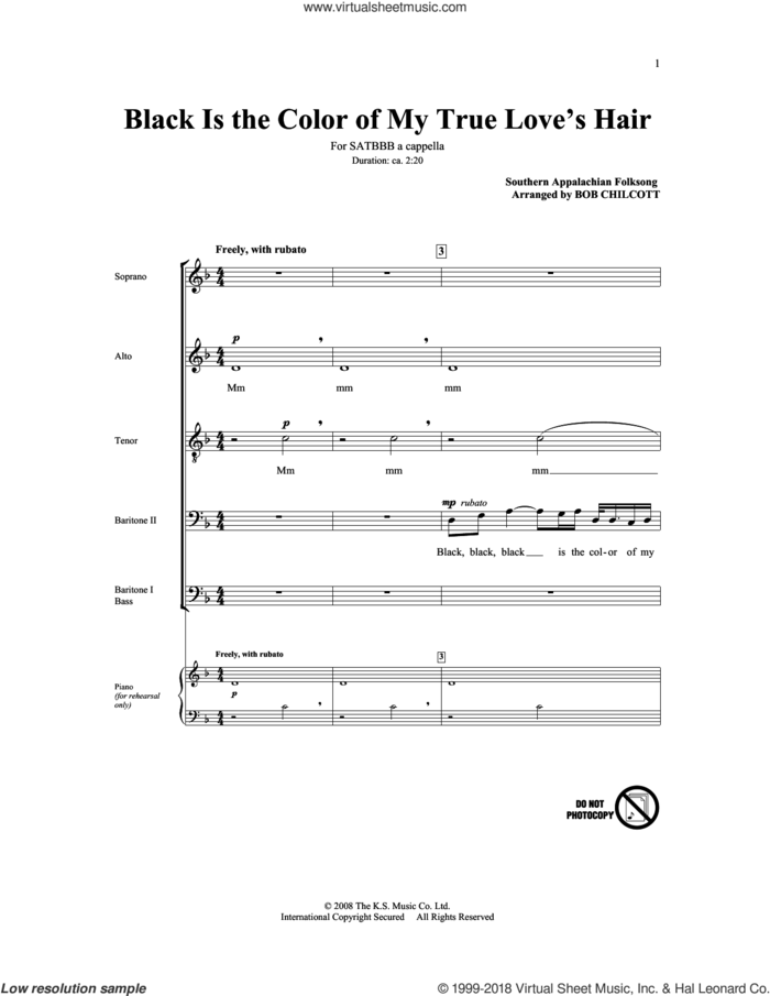 Black Is The Color Of My True Love's Hair sheet music for choir (SATB: soprano, alto, tenor, bass) by The King's Singers and Bob Chilcott, intermediate skill level