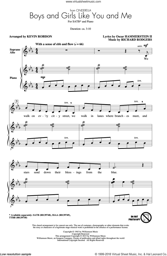Boys And Girls Like You And Me sheet music for choir (SATB: soprano, alto, tenor, bass) by Richard Rodgers, Kevin Robison and Oscar II Hammerstein, intermediate skill level