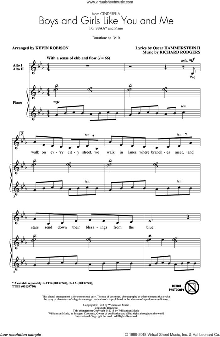 Boys And Girls Like You And Me sheet music for choir (SSA: soprano, alto) by Richard Rodgers, Kevin Robison and Oscar II Hammerstein, intermediate skill level