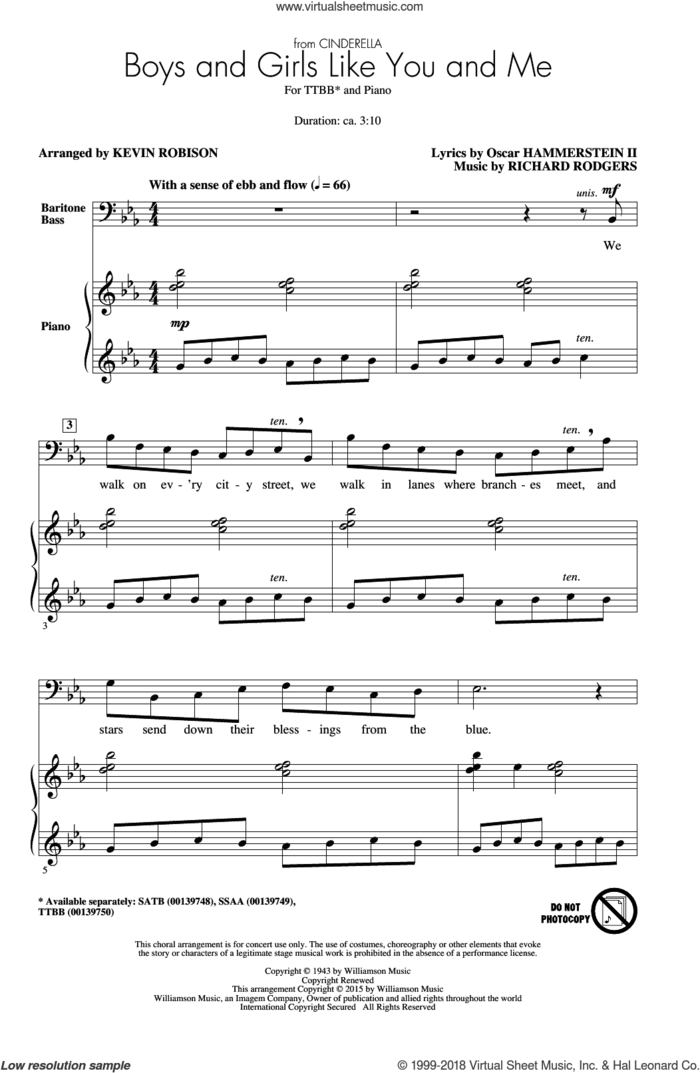 Boys And Girls Like You And Me sheet music for choir (TTBB: tenor, bass) by Richard Rodgers, Kevin Robison and Oscar II Hammerstein, intermediate skill level