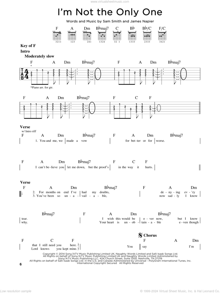 I'm Not The Only One sheet music for guitar solo (lead sheet) by Sam Smith and James Napier, intermediate guitar (lead sheet)