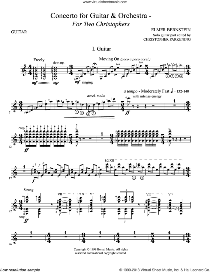 Concerto For Guitar And Orchestra - For Two Christophers sheet music for guitar solo by Elmer Bernstein, classical score, intermediate skill level